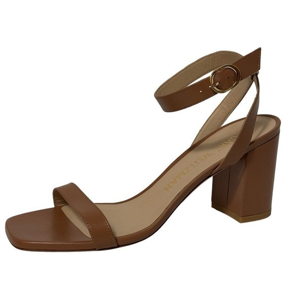 NIB Stuart Weitzman Nearlybare Tan Brown Smooth Calf Leather Sandals Size 10 - Picture 2 of 14